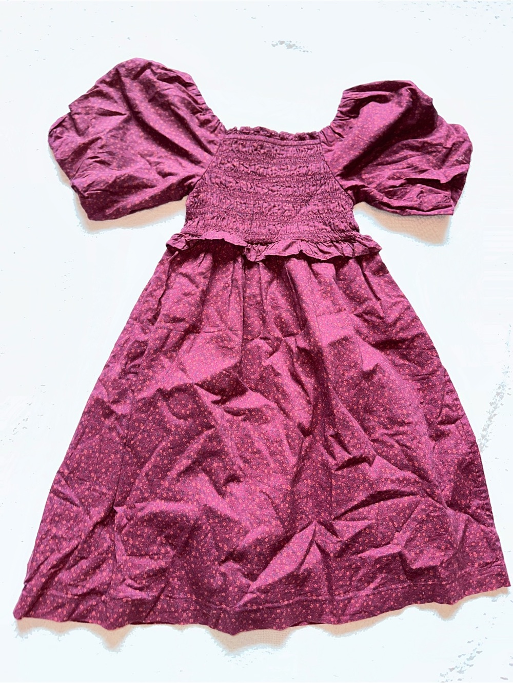 Hope & Henry Organic Cotton Smocked Puff Sleeve Midi Dress in Deep Berry